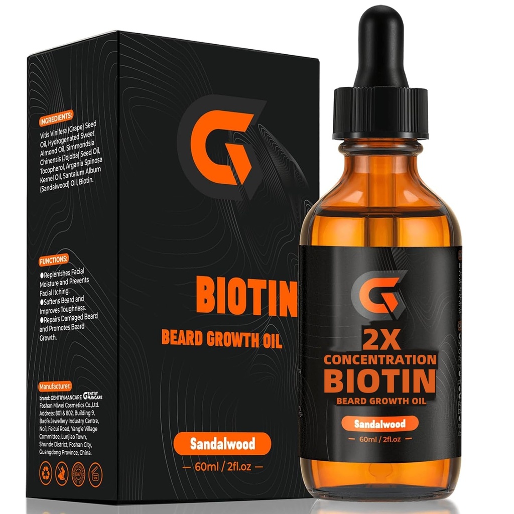 2X Kontsentratsioon Biotin Beard Growth Oil meestele - Leave-In Conditioner & Softener - niisutab, paksendab, tugevdab ja soodustab näo juuste kasvu - orgaaniline argaan & Jojoba Oil - 2fl. Oz