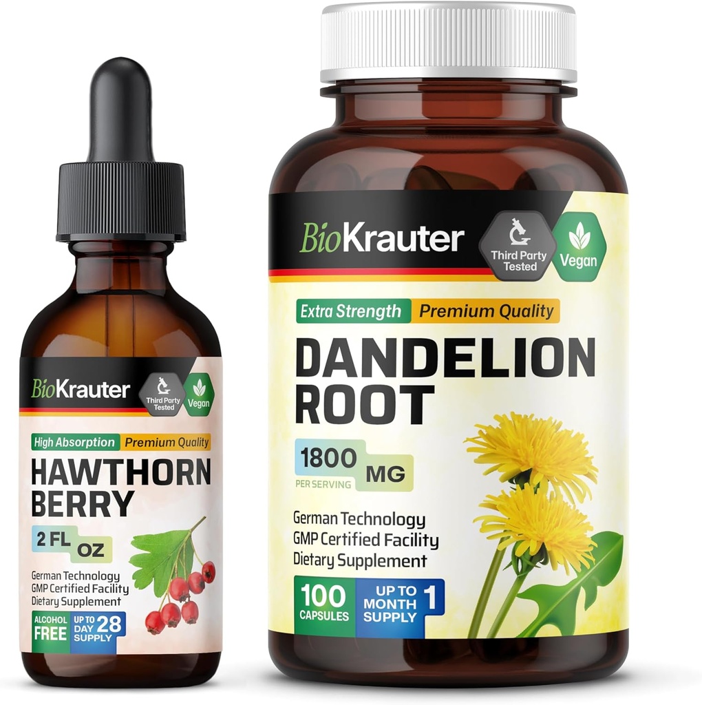 BIO KRAUTER Hawthorn Tinktuur 2 Fl. Oz... Dandelion 100 kapslit
