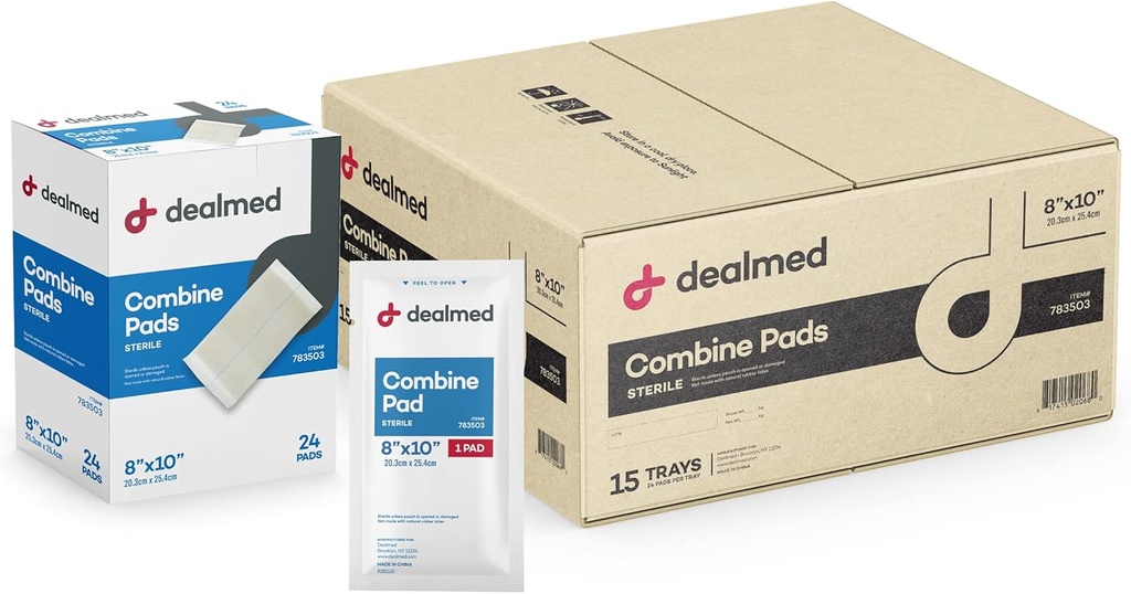 Dealmed Abdom Combine Pads 8 "x10" (360-juhtum) Steriilne individuaalselt pakitud, ABD Pads, Absorbent, Non Adherent for Haound Care, Drainage, esmaabi, 24/Box (15. juhtum)
