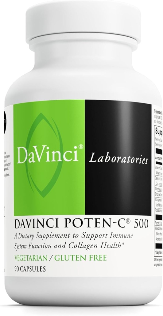 DAVINCI Labs Poten-C 500 - toidulisand immuunsüsteemi funktsiooni ja kollageeni tervise toetamiseks * - C-vitamiini, kaltsiumi, magneesiumi, kaaliumi ja muuga - taimetoitlane - gluteenivaba - 90 tabletti