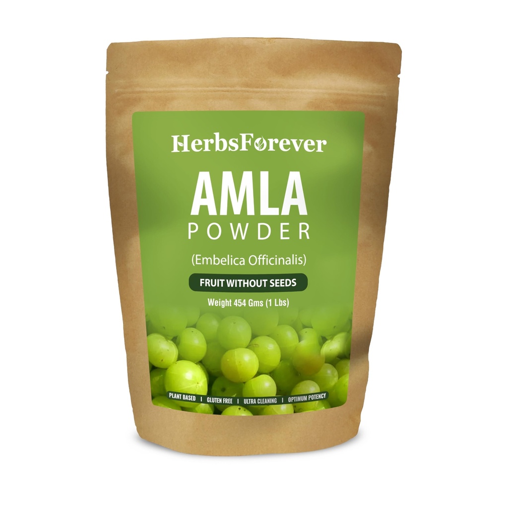 Herbsforever Amla Powder | Phyllanthus Emblica, C-vitamiin ja antioksüdandid, toetab tervislikku immuunsust, mitte-GMO, vegan, 454 GMS | looduslik supertoit igapäevaseks heaoluks