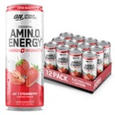 Optimaalne toitumine Amino Energy Sparkling Hüdrastusjook, elektrolüüdid, kofeiin, aminohapped, BCAA-d, suhkruvaba, mahlane maasikas, 12 Fl Oz, 12 Pack (pakendamine võib varieeruda)