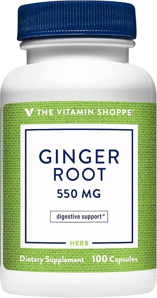 Vitamiin Shoppe ingveri juur 550MG, kogu maitsetaime täiendus, mis toetab seedimist ja rahustamist (100 kapslit)