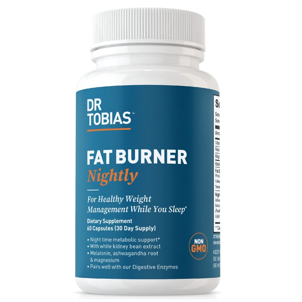 Dr Tobias Fat Burner Nightly - Night Time Metaboolne tugi White Kidney Bean Extract, Ashwagandha Juur, Green Coffee Bean Extract & Melatonin | Non-GMO (60 kapslit 30 päeva pakkumine)
