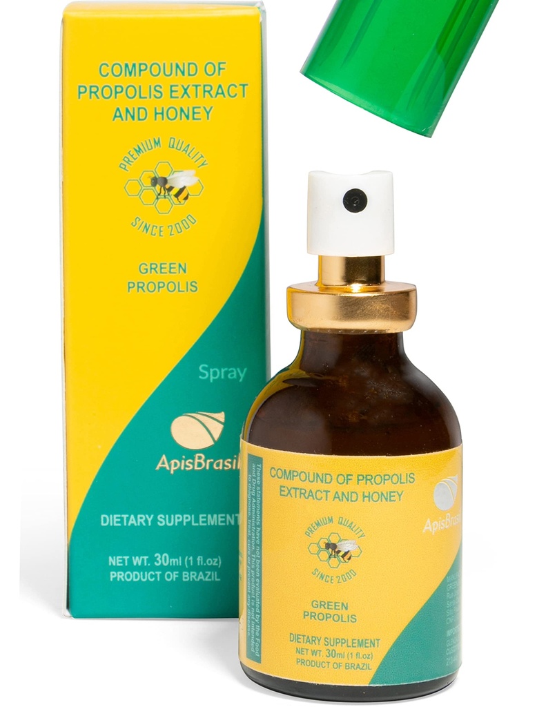 Brasiilia Green Bee Propolis Spray (30 ml) - Natural Immune Support - Hare Throat Relief - Premium Quality - Pack of 1