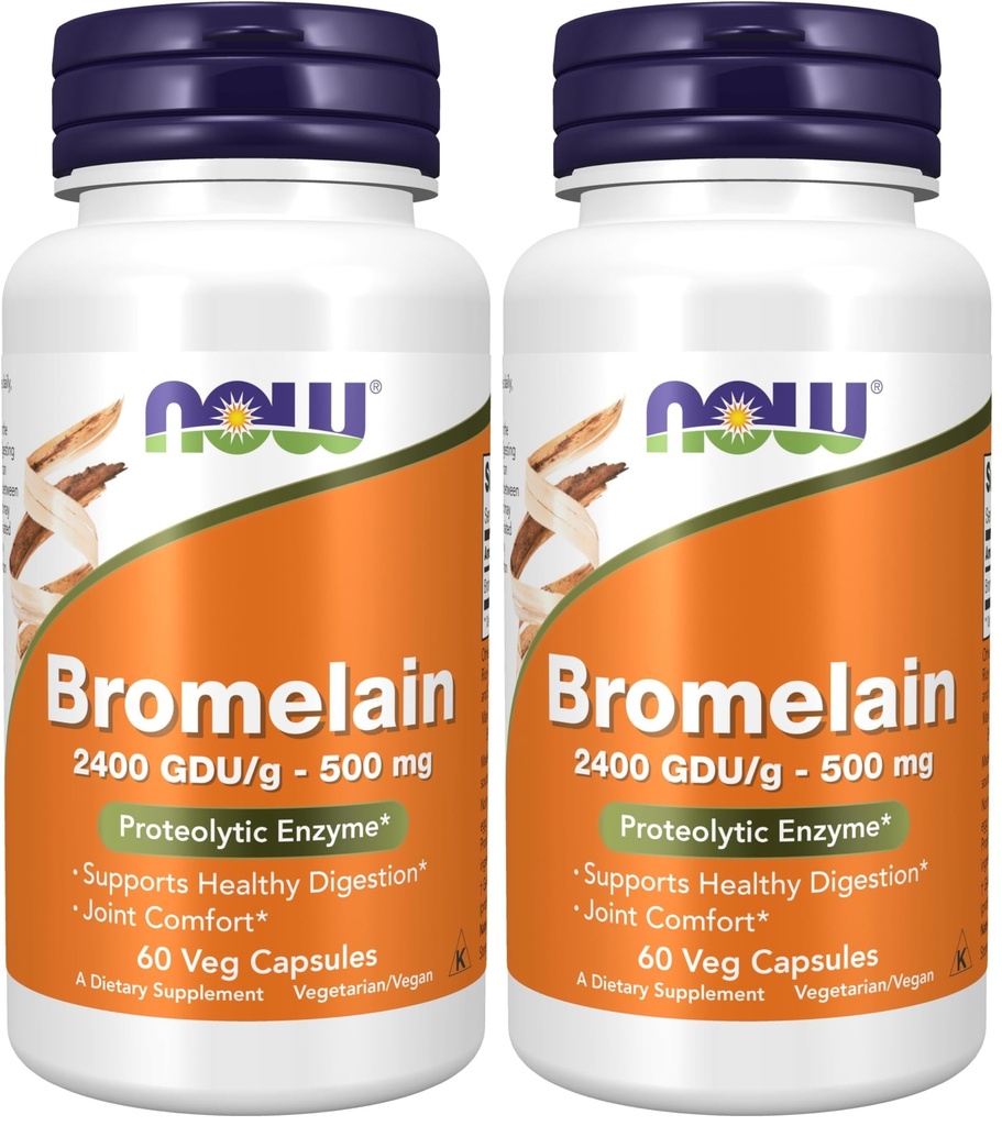 NOW toidulisandid, bromelain (looduslik proteolüütiline ensüüm) 2400 GDU / g - 500 mg, looduslik proteolüütiline ensüüm *, 60 Veg kapslit (pakk 2)