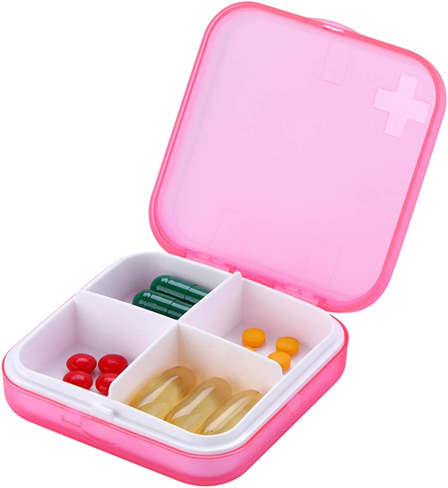 Kaasaskantav Pill Korraldaja - Slim Pill Box Purse või Travel, Compact Pill Case (4 Kompartment, roosa)