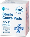 Globe 3'' x 3''' Advanced Sterile Gauze Pads, 100-Pakki Individuaalselt pakendatud - 12-Ply Puuvill Haavahoolduse Riietus, Väga Absorbent Bandages Kodu Ja Hädaabi Kasutamine - Reisimine Ja Esmaabi Kit Essential