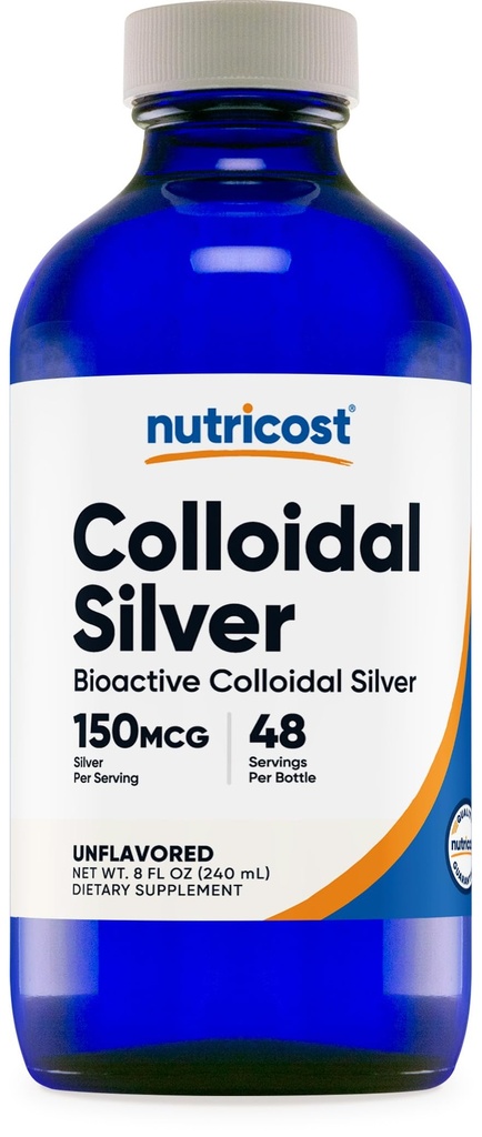 Toitainekolloidhõbe 8oz - koobaltsinine klaaspudelid, bioaktiivne kolloidhõbe