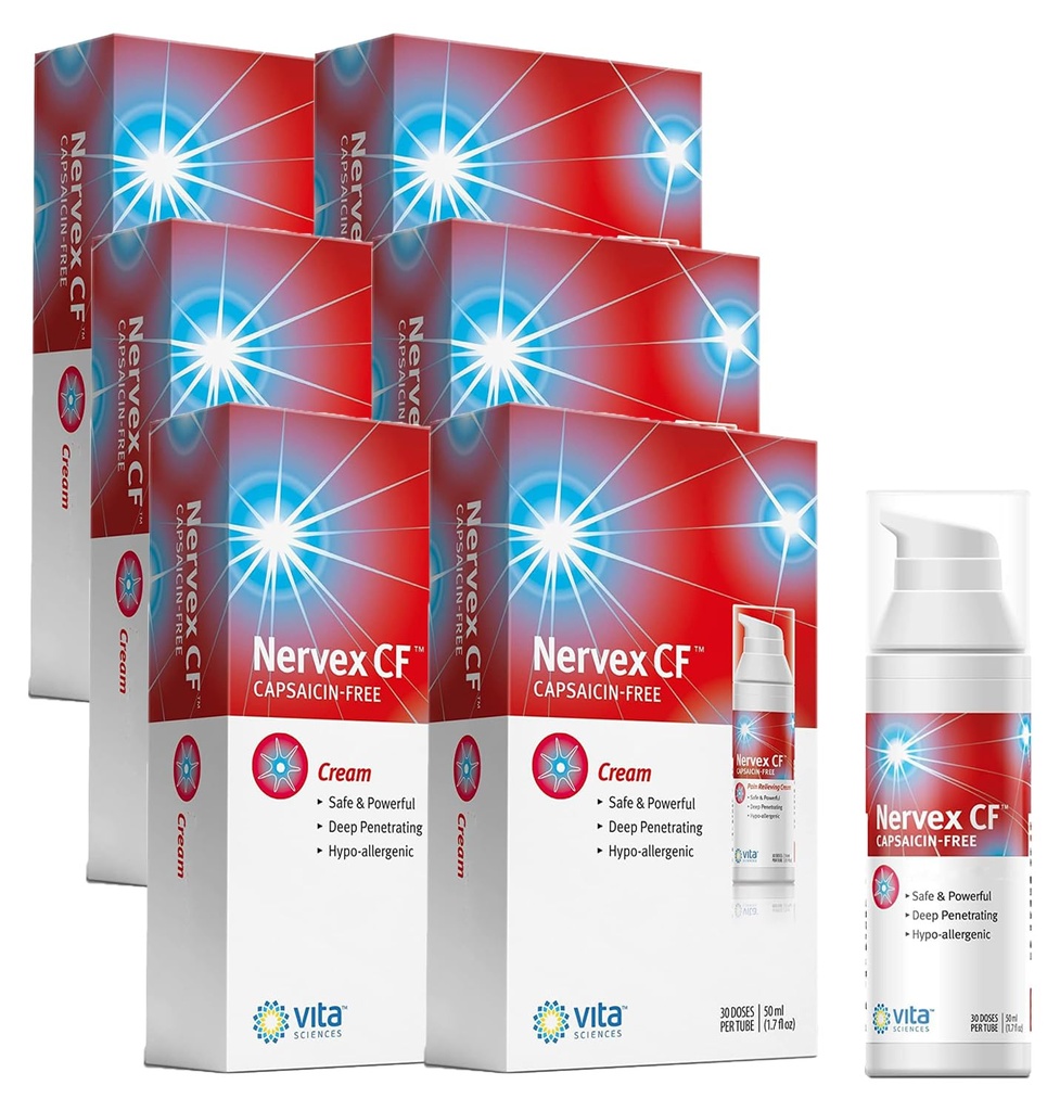 Vita Sciences Nervex CF Neuropathy Relief kätele ja jalgadele - võimas kreemvalem põletamiseks, keetmiseks, tuimaks - Arnica, B12, B1, B5, B6, E, MSM, Aloe ja kookosõli baasiga - Pack of 6
