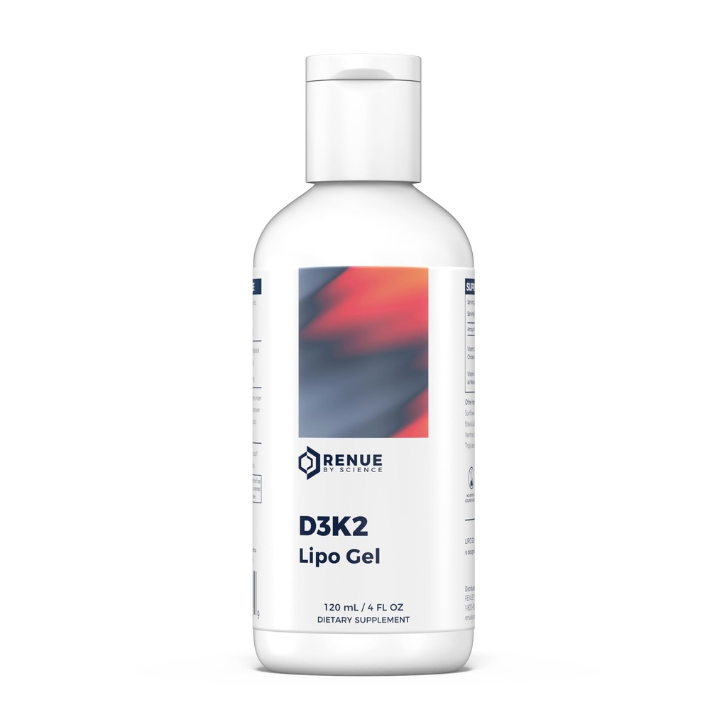 Renue by Science Vitamiin D3 K2 Gel | Kõrge tugevusega Liposomaalne D3 K2 täiendus | 120 ml D-vitamiini K2 geel - 2500 IU D3-vitamiini & 200mcg K2-vitamiini ühe serveerimise kohta | Mitte-GMO & allergeenivaba | Valmistatud USA-s