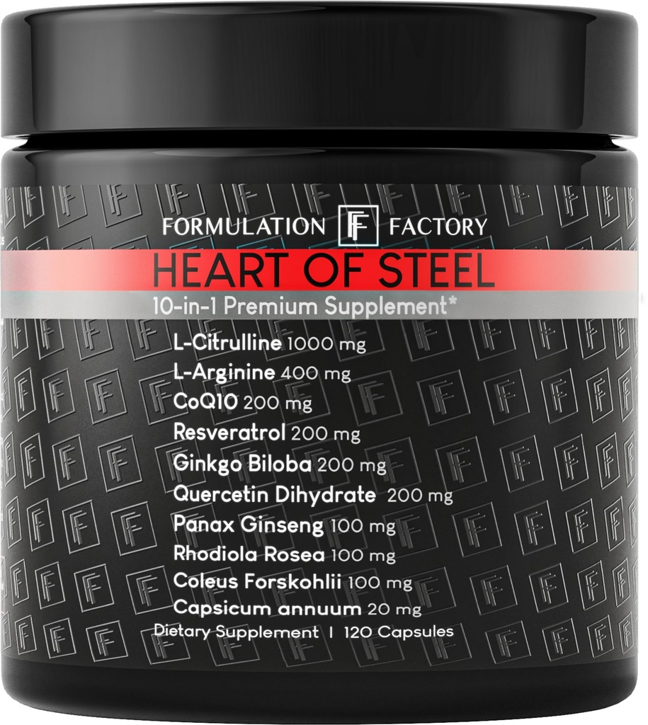 Formulatsioon Tehas Terase süda: 10-in-1 Metaboolne Maksimaatori Lämmastikoksiidi Lisand, Vererõhu Toetus, L Arginiin, L Tsitrulliin Natural Pre-Workout: Energiajuhtimine 120 Count