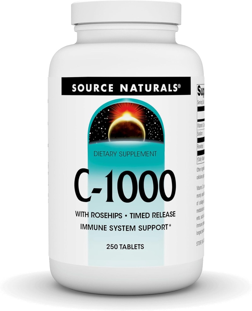 Allikas Naturals C-1000, Rose HIPS 1000 mg immuunsüsteemi tugi - 250 aja vabastamist tabletid