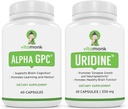 VitaMonk Alpha GPC ja Uridine Stack - Hr Happy Stack - Uridiinmonofosfaat ilma kunstlike täiteaineteta - Biosaadavad koliinilisandid edendavad tunnetust, fookust, vaimset selgust