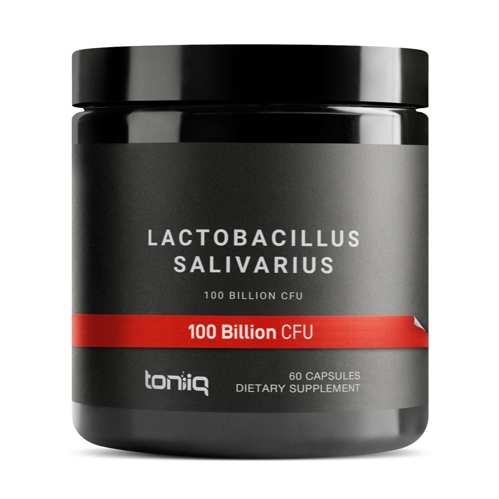 Toniiq 100 miljardit CFU Lactobacillus Salivarius probiootikum - kõrgeim kinnitatud CFU arv - kolmanda osapoole labor, mida on testitud tugevuse suhtes - 60 taimekapslit - 30 serveerimist - TQ kontrollitud