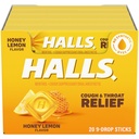 HALLS Cough and Throat Relief Honey Sidrun Cough Drops, 20 Sticks of 9 (180 Total Drops)