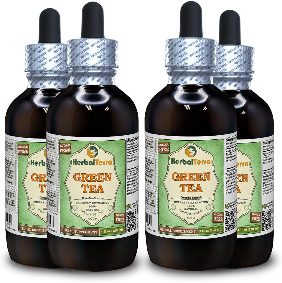 Roheline tee (Camellia Sinensis) glütseriit, orgaaniline kuivatatud lehed Alkoholivabad vedelikuekstrakt (kaubanimi: HerbalTerra, Proudly Made in USA) 4x4 fl.oz (4x120 ml)