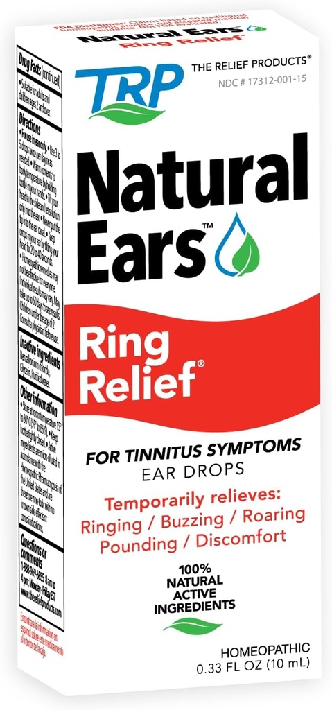 Relief Products Ring Relief Ear Drops Formula - 100% looduslikud aktiivsed koostisosad Tinnitus Relief Ringing Ears - 0,33 Fl. Oz.