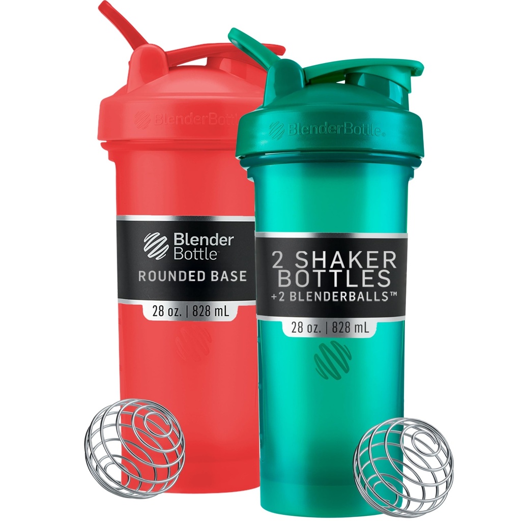BlenderBottle Classic V2 Shaker Bottle Ideaalne valgu raputamiseks ja enne treeningut, 28-kordne (2 Pack), punane, roheline