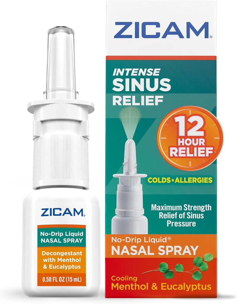 Zicam Intense Siinus Relief No-Drip Vedel ninasprei jahutava mentooli ja eukalüptiga, 0,5 Ounce (Pack of 1)