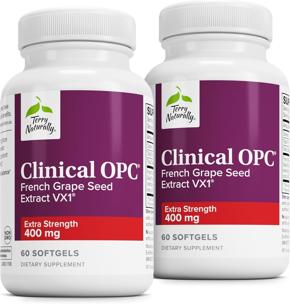 Terry Naturally Clinical OPC Extra Tugevus - Kardiovascular Health & Focus Support - Täiendus koos Viinamarjaseemne ekstrakti - Immune Support Supplement - 60 Softgels (Pack of 2)