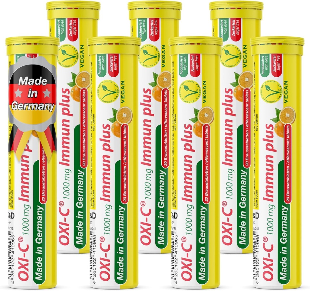 T & D Oxi C 1000 mg C-vitamiin - 140 veganjoogi kihisevad tabletid - oranž maitse - valmistatud Saksamaal