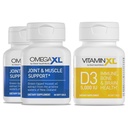 OmegaXL-i ühine tugisammas - looduslikud lihased / immuunsuse tugi, 60 softgels (2 Pack) ja VitaminXL D3 kõrge potentsiga päevane D-vitamiin 5000 IU 125mcg täiendus (30 Softgels)
