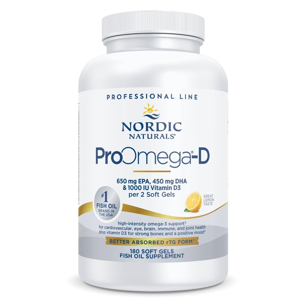 Nordic Naturals ProOmega-D, Sidrun Maitse - 180 Soft Gels - 1280 mg Omega-3 + 1000 IU D3 - High-Potency Fish Oil - EPA & DHA - Brain, Eye, Heart, & Immune Health - Non-GMO - 90 Servings