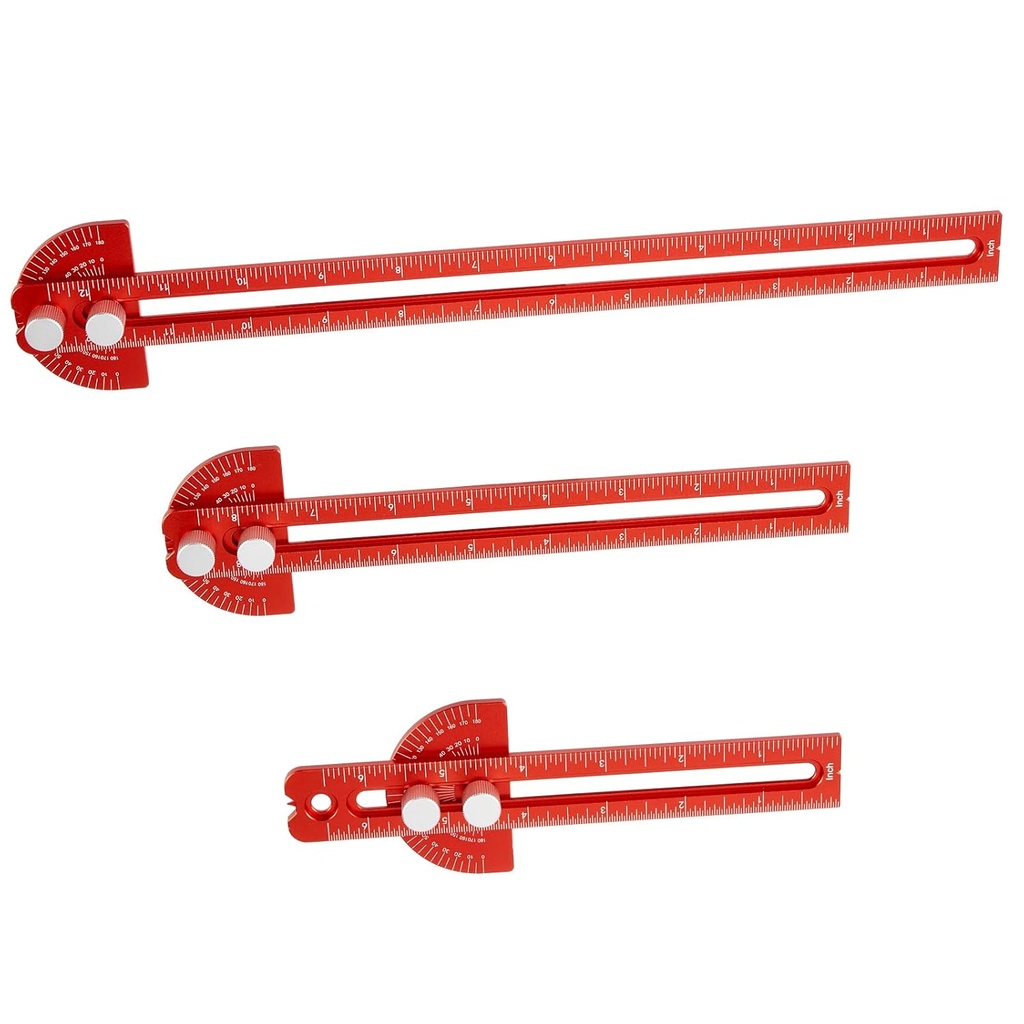 Puidutöö reeglir, TOURACE 3Pcs Täppistasku reeglir Metallllugiste reegel Puidutööriistad T Ruutmeetriline / tolli kaasaskantav reeglistik protraktori nurgaotsijaga(6/8/12 tolli)