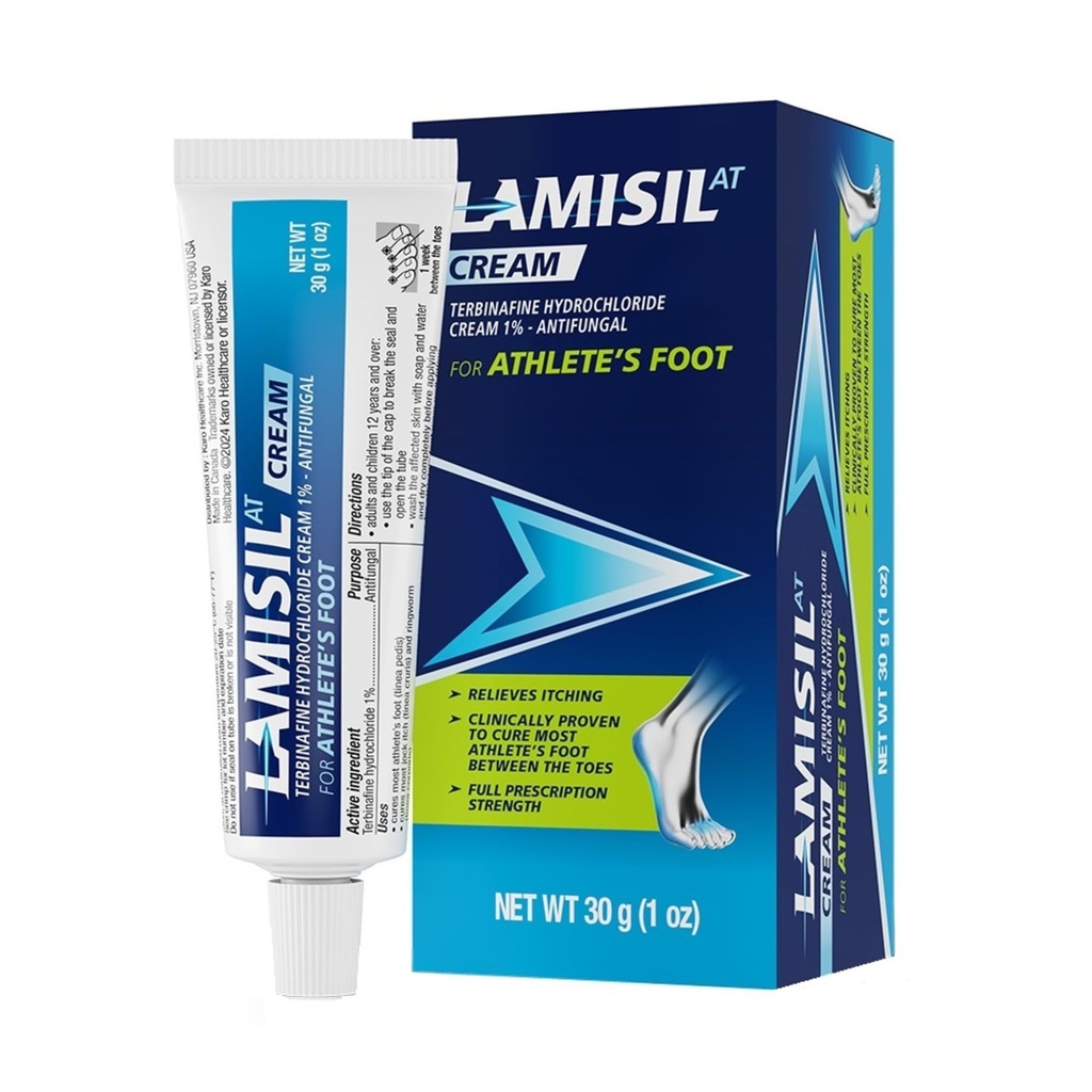 Lamisil 1 nädala sportlase jalgade ravi, seenevastane kreem koos terbinafiinvesinikkloriidiga 1%, kiire sümptomite leevendamine ja takistab kordumist, 1 oz (30 g)