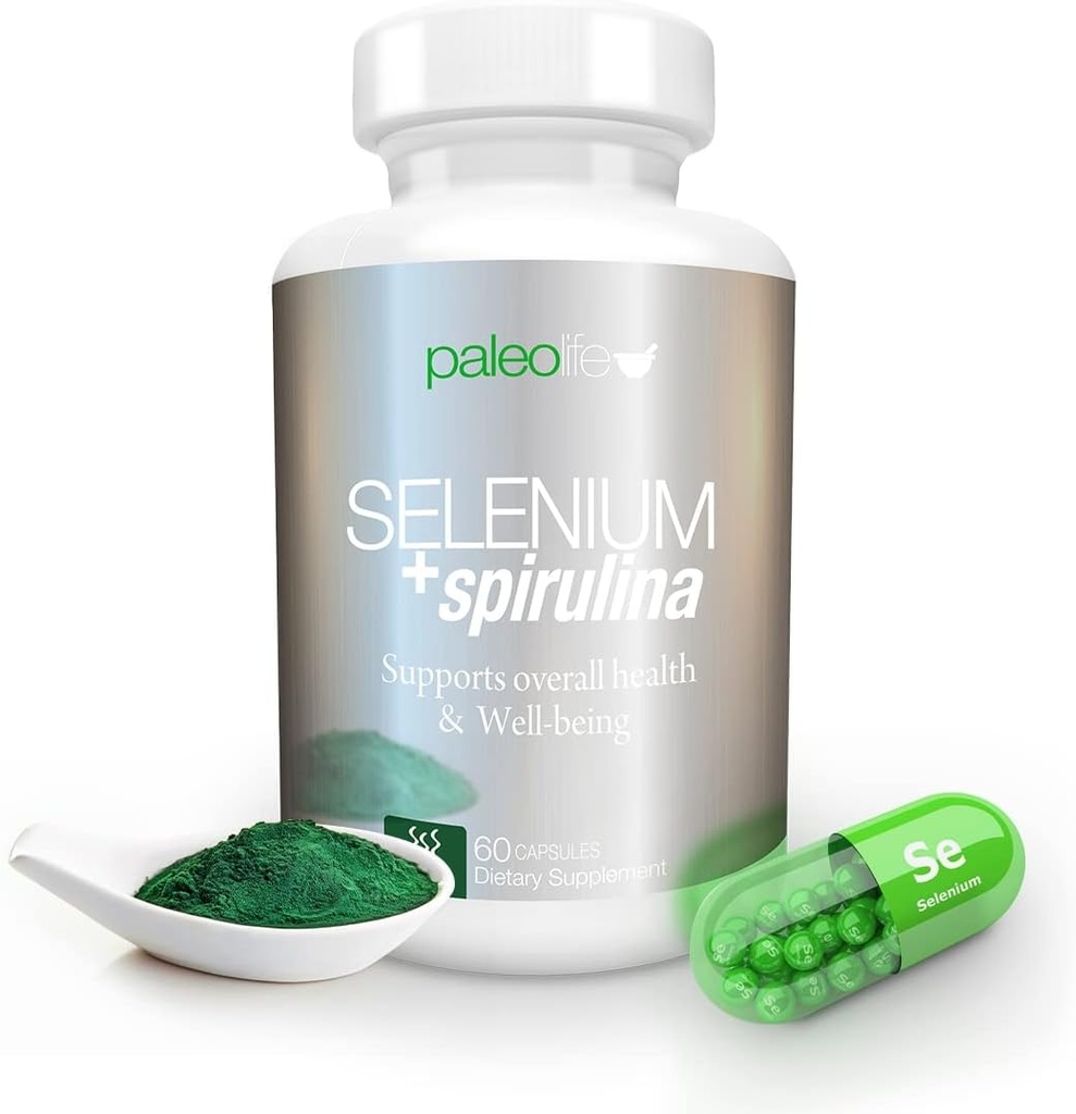 Suurendage kontsentratsiooni, mälu ja energiat Premium Selenium + Spirulina - Premium Antioksüdandi lisand ajufunktsioonile - 60 päeva pakkumine (60 kapslit) - (1-pakk)