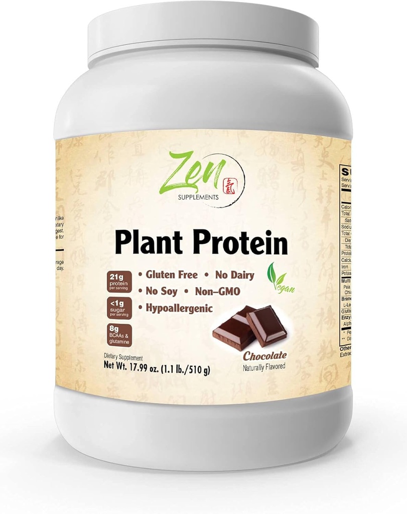 Zen Supplements - Taimne valk-šokolaad 510G 1.1LB 23 grammi valku ühe serveerimise kohta - Vegan, madala netosüsivesikud, piimavaba, gluteenivaba, laktoosivaba, suhkrulisandita, sojavaba, Kosher, Non-GMO