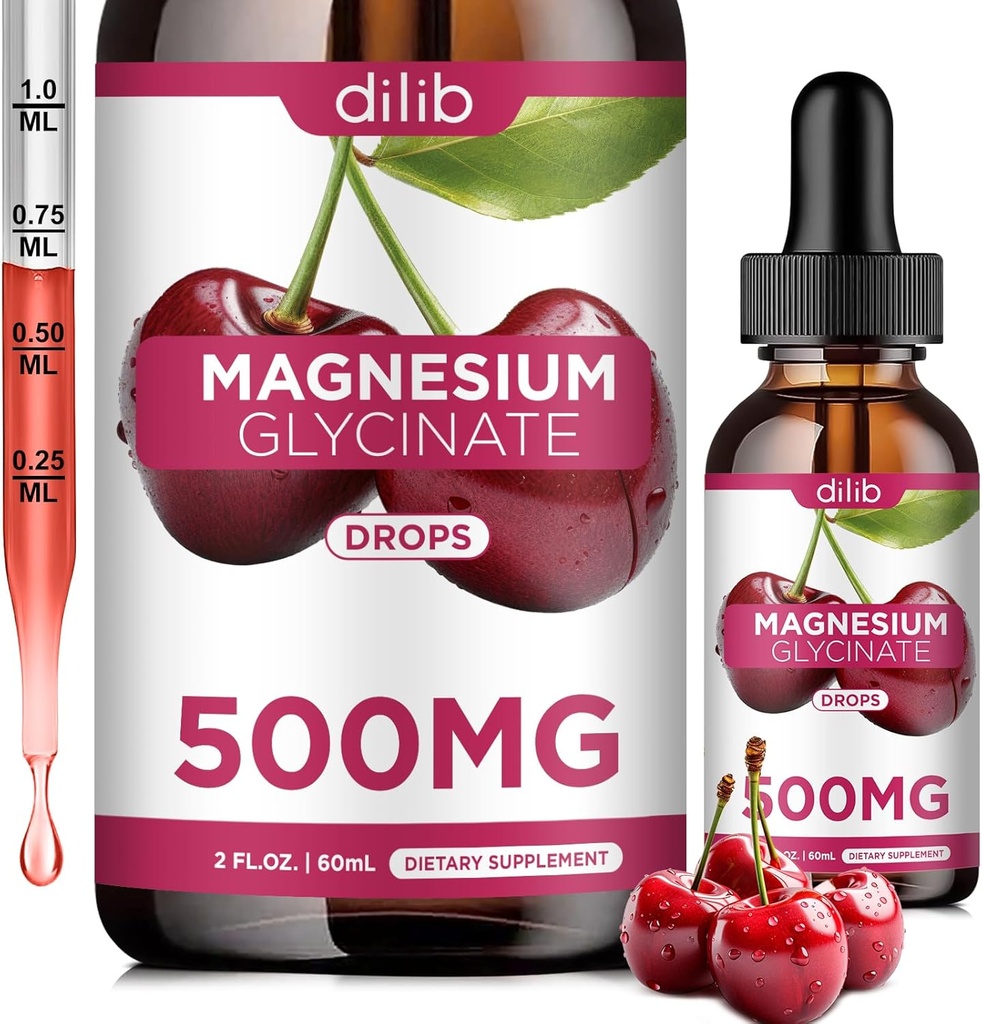 Magneesiumglütsinaadi lisand, magneesiumglütsinaat Vedel tilk 500mg kaltsiumi, tsingi, vitamiini B6, D3, L-teaniin, oomega 3 une, meeleolu, stressi leevendamiseks, luu, lihased, kirsi maitse