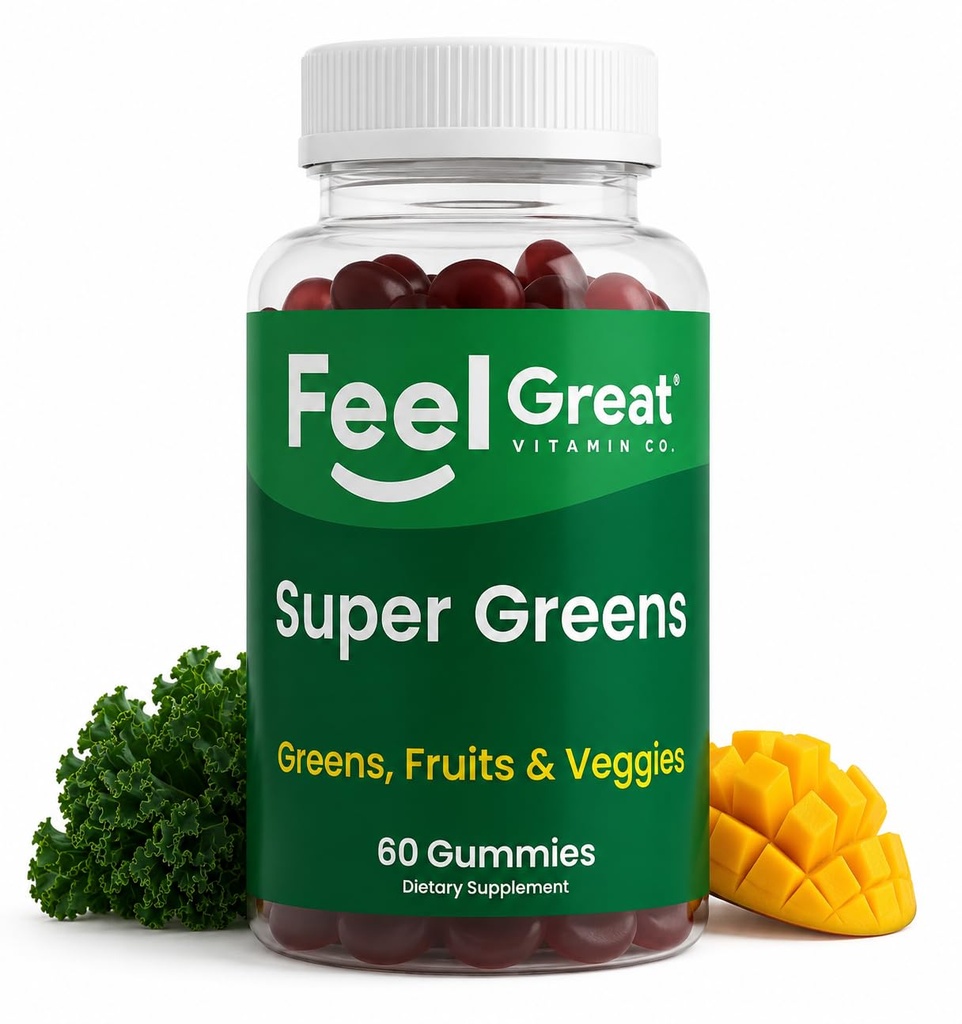 Super Greens Gummies - rohelised supertoidud Täiendus Spinach, brokoli, lehtkapsas, peedi juur, Elderberry immuunsuse toetuseks - Puu- ja köögiviljalisand - Arbuusimaitse, 60 Gummies