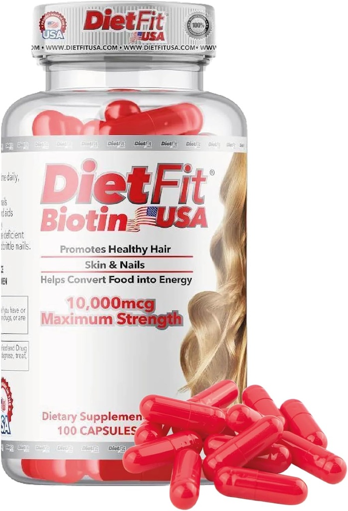 DIETFIT | Biotiin 100 kapslit | kiirgavad juuksed, nahk ja küüned vormel | energiat andev toitainesegu | täiustatud ilutugi | Lihtne igapäevane kasutamine | Fitness Supplements | Fitness Solution