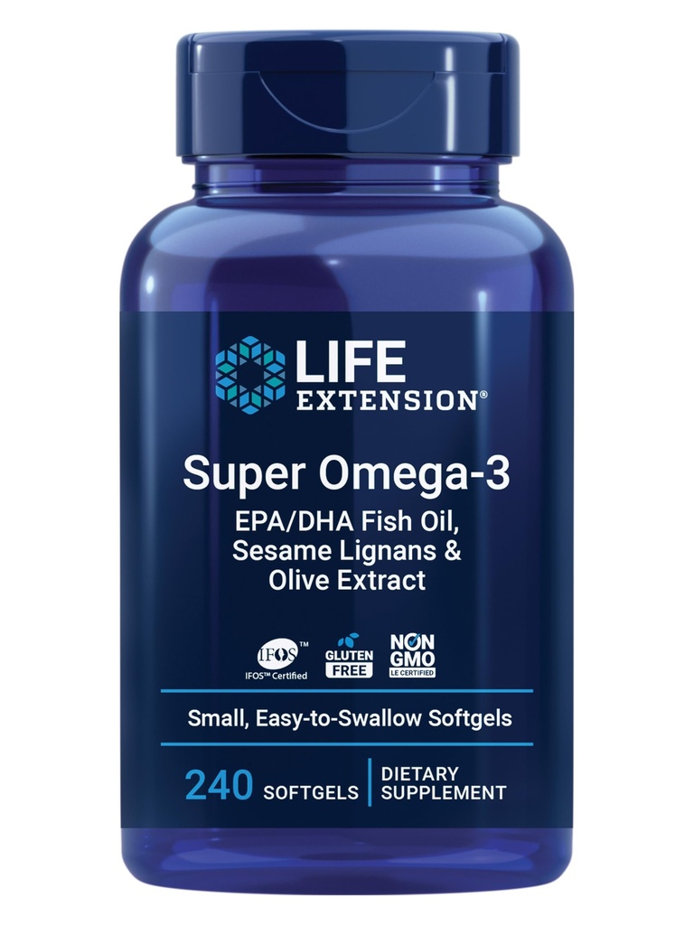 Life Extension Super Omega-3 EPA / DHA kalaõli, seesami ignaanid ja oliiviekstrakt - südame tervis, aju tervis, põletik Tervisetoetus, gluteenivaba, lihtne neelata, mitte-GMO, 240 Softgels
