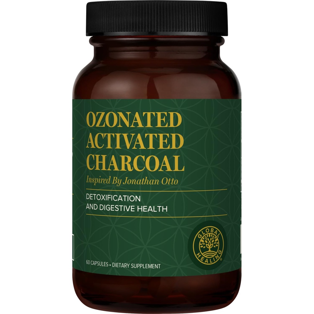 Global Healing Center - Ozonated Activated Charcoal Powder - Advanced Digestive Detox, mis adsorbeerib sisemised soovimatud ühendid - aitab leevendada juhuslikku gaaside ebamugavust - 60 aktiveeritud söe pillid