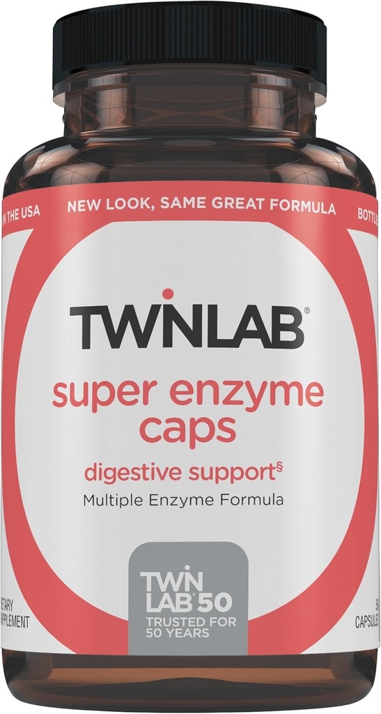 Twinlab Super Enzyme Caps - Kõhukinnisuse täiendamine seedetrakti ensüümidega - 50 kapslit