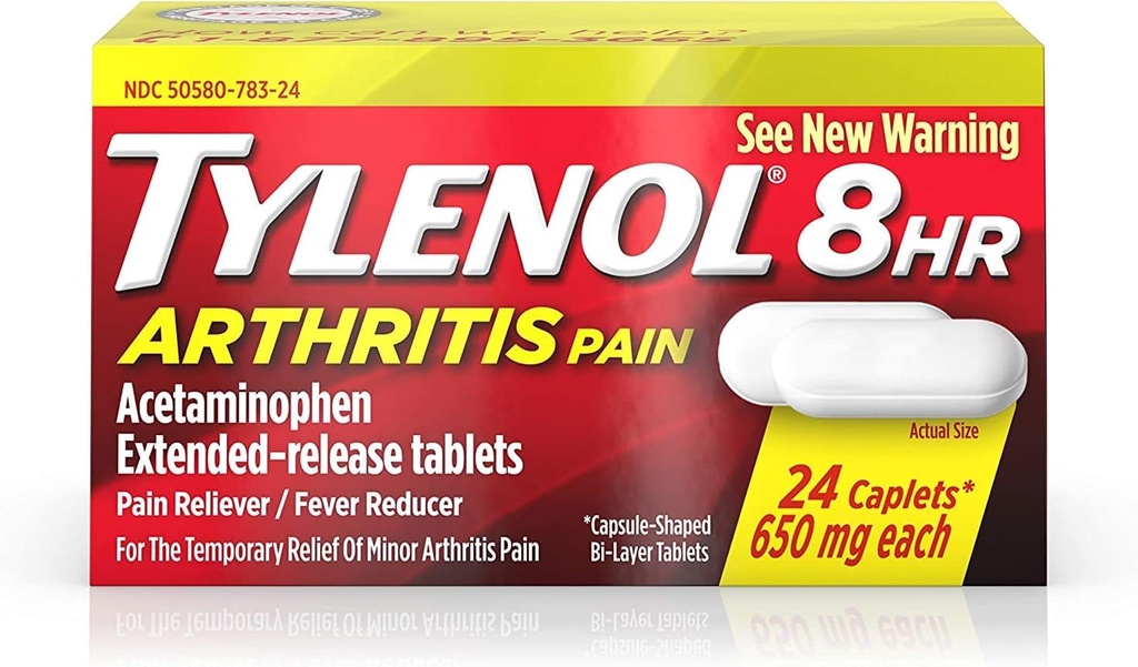 Tylenol 8-tunnine artriit Valu leevendamine - atsetominofeeni laiendatud vabastavad tabletid, valu leevendaja / palaviku vähendaja, 24 kapslit, 650 milligrammi iga (2-Pack)