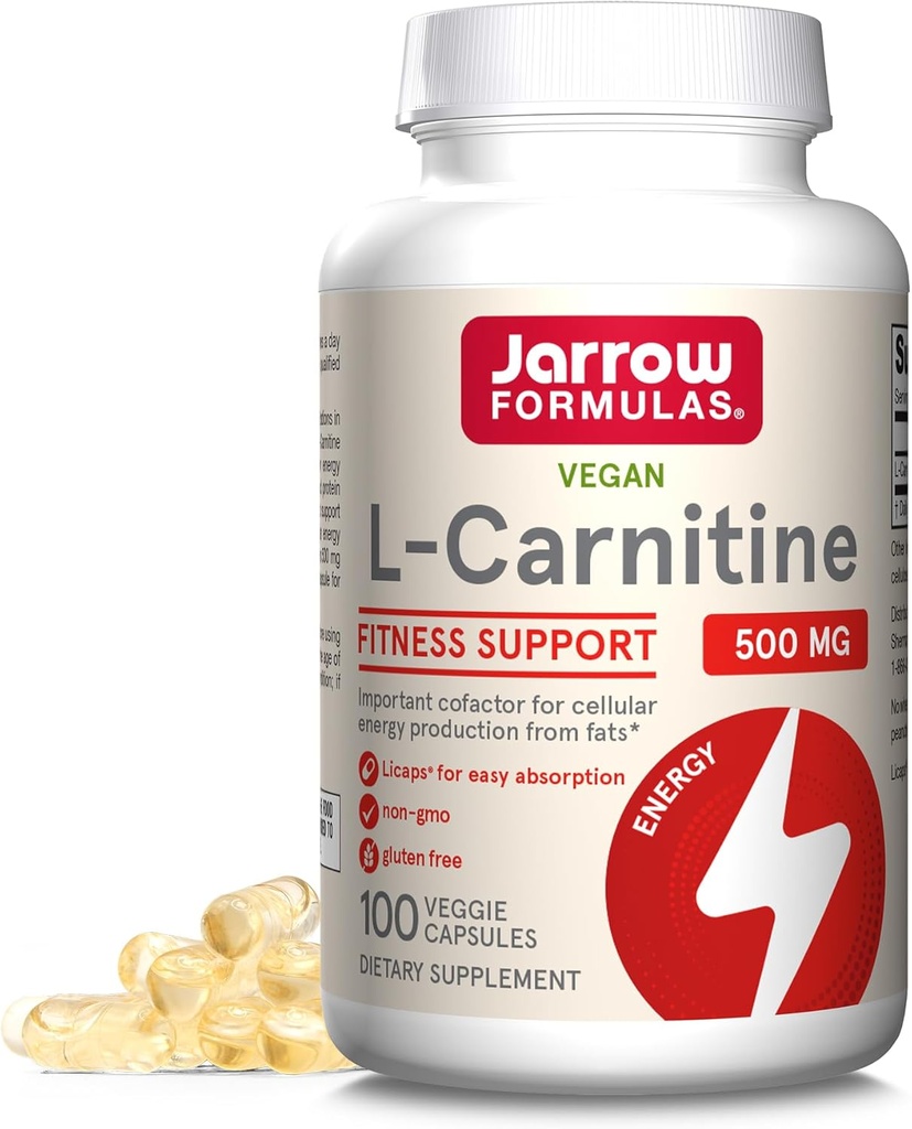 Jarrow valemid L-karnitiin 500 mg - 100 Veggie Licaps - oluline kofaktor energia tootmiseks (ATP) rasvadest - vegan - kuni 100 serveerimist