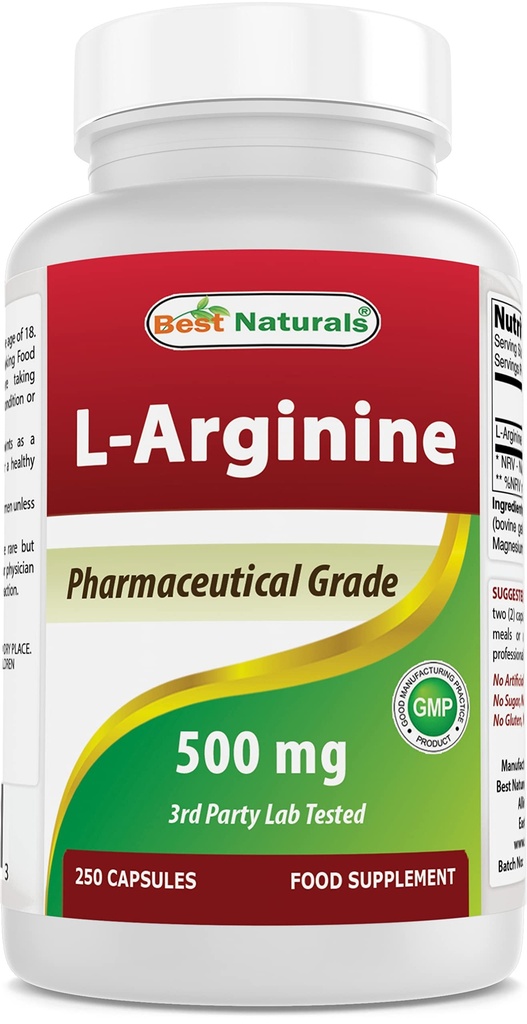 Parim Naturals L-arginiin 500mg 250 Kapslid - Farmatseutiline Hinne L Arginiini täiendada soodustab lämmastikoksiidi sünteesi