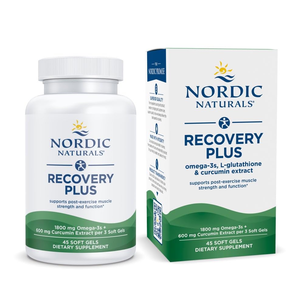 Nordic Naturals Recovery Plus, Maitsestamata - 45 Soft Gels - 1800 mg Omega-3 Fish Oil - 600 mg Longvida Optimized Curcumin - Cellular Health & Recovery - Post-Exercise lihaste tugi - 15 Servings