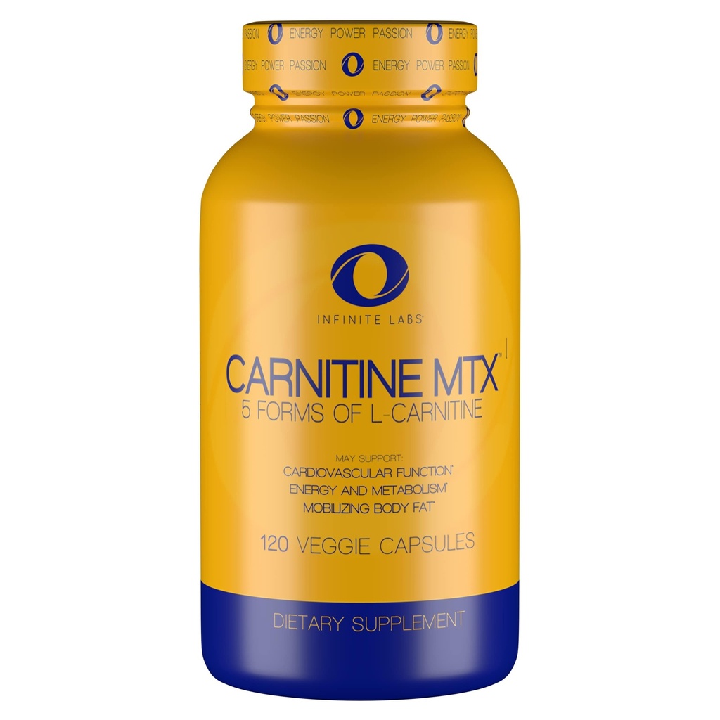 Infinite Labs L karnitiin 1000mg MTX - karnitiinfumaraadi aminohappe segu, L-karnitiin L-tartraat, atsetüül L-karnitiin, L-karnitiin HCL, L-karnitiini alus 120 Veggie kapslid.