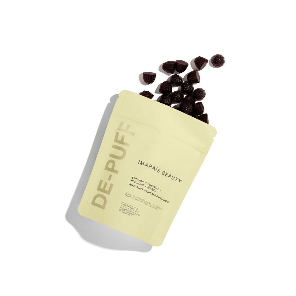 IMARAÏS Ilu Sommer Ray Depuff Anti-Bloat Gummy - inglise kummel, Hibiscus, Ingver - toetab naha tervist, soolestiku tervist, nahapuhitus ja -puhitus - suhkruvaba, PETA-sertifitseeritud