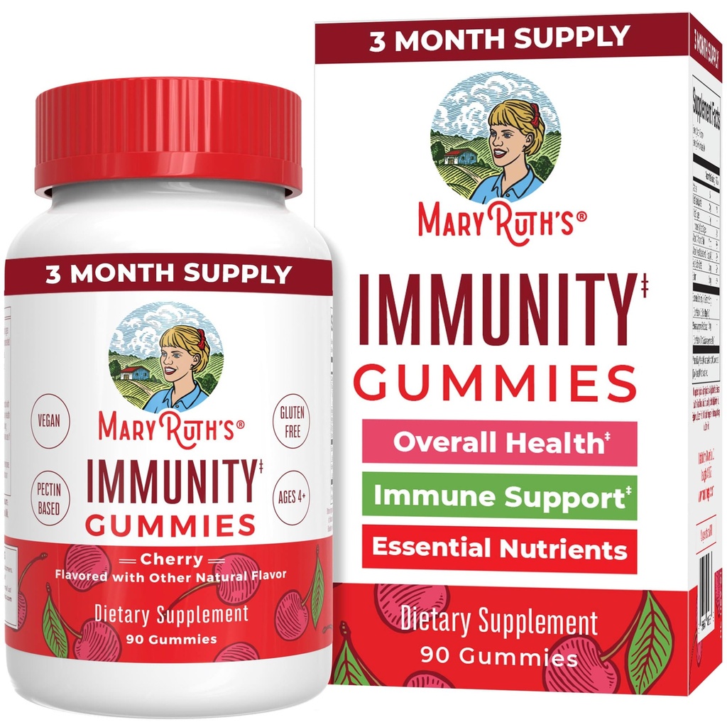 Mary Ruth's 5-1 Immunity Gummies koos Elderberry lastele ja täiskasvanutele | Kirss | Pektinipõhine | Vegan | 90 Count