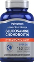 Torustiku kiviglükosamiin Kondroitiin | 160 kapslit | hüaluroonhappega | Naiste ja meeste toidulisand | Advanced Formula | Non-GMO, Gluteenivaba