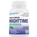 Puregen Labs Nighttime Cold and Flu Relief Medicine | 50 Softgel Vedelkapsleid | Aitab leevendada valulikku kurku, köha, palavikku, peavalu, runny nina, ummistusi ja valusid | Väärtuspakett