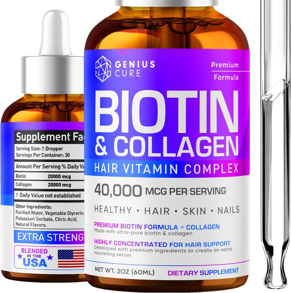 Biotiin & kollageeni tilgad lihtsaks imendumiseks - juuste kasvu Vedel täiendus - Tervislik nahk & küüned - Unisex