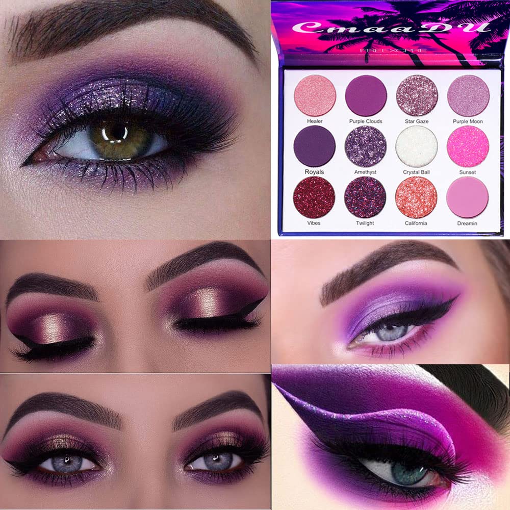 BINGBRUSH 12 värvi Glitter Lilla Pink Odav Silmavarju meik Palett, Bright High Pigmented Metalliline Shimmer Vikerkaar Värviline Pressitud Silmavarju Silma meik komplekt tüdrukutele