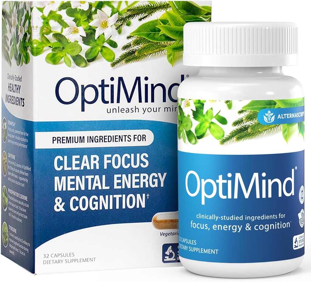 Optimind Bacopa Monnieri aju lisand mälule ja fookusele, nootroopilised fosfatidüülseriiniga, Huperzine A, Non-GMO, kliiniliselt uuritud koostisosad, 32 kapslit